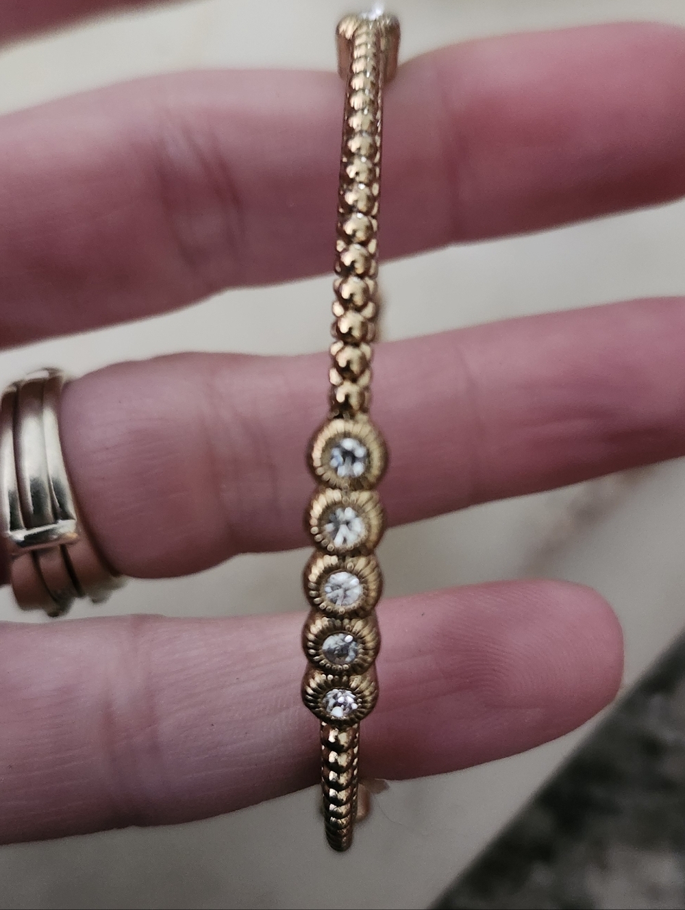 Graziano Gold Tone Rhinestone Accented Bangle Bracelet